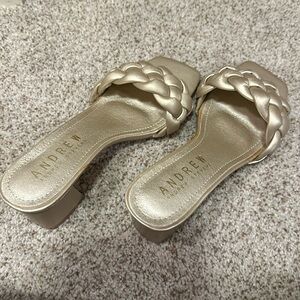 Gold Andrew Steven’s braided low heels, never worn